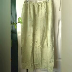 Vintage Portraits Northern Isle 100% Linen Soft Green Embroidered Skirt, Size 16